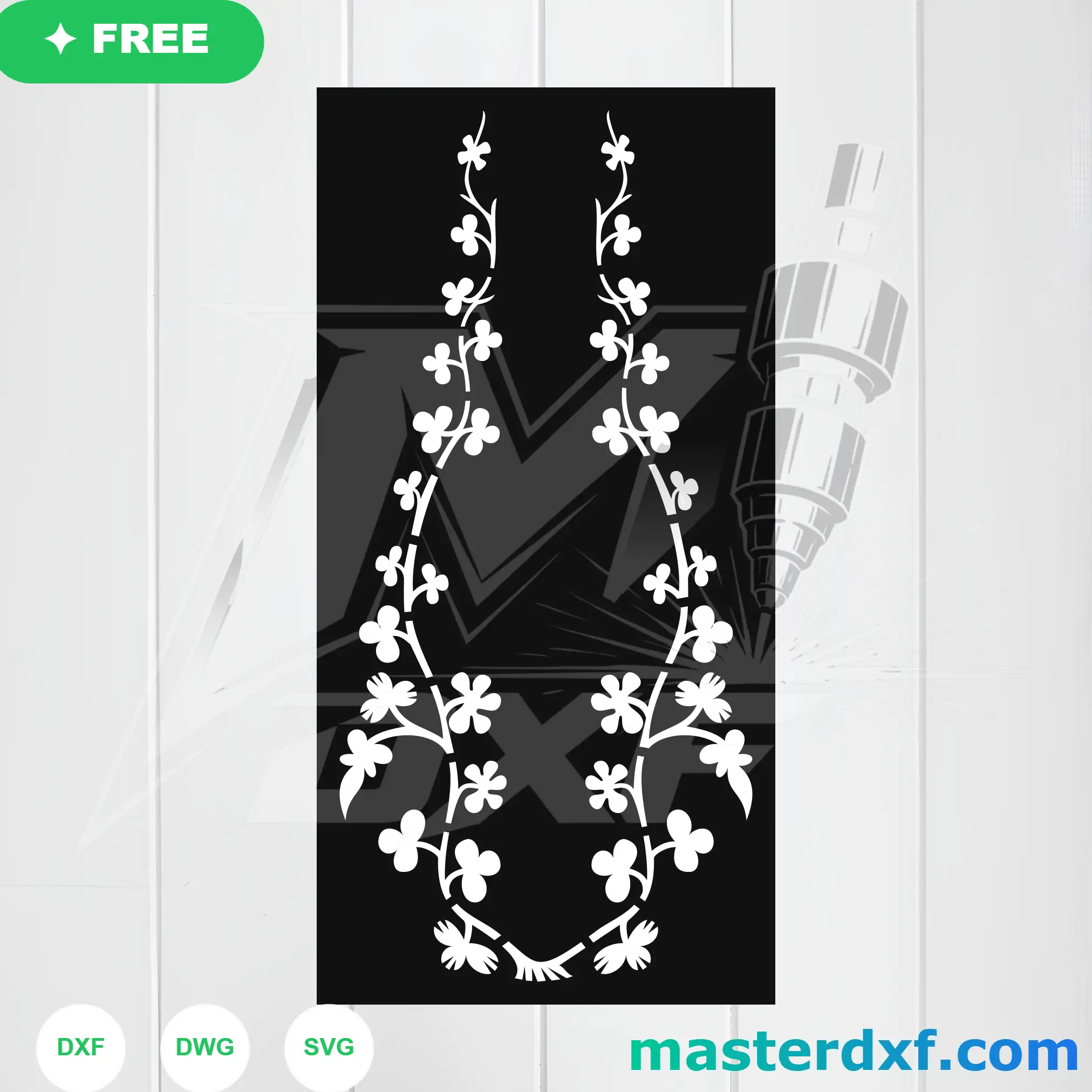 Twin Clover Vine DXF Panel for Elegant Door Screens DXF File